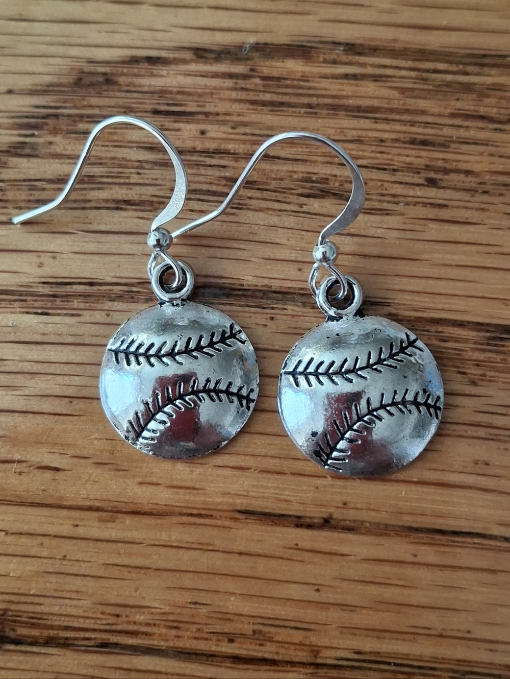 NWT Silver Baseball Stitch Charm Drop Earrings
